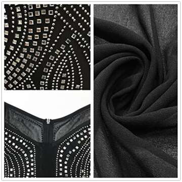 Lrady Women's Elegant Square Neck Sparkly Sexy See Through Mesh Cocktail Club Party Mini Dress with Cape, Black, Medium