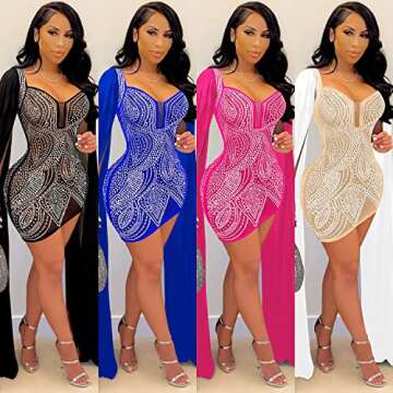 Lrady Women's Elegant Square Neck Sparkly Sexy See Through Mesh Cocktail Club Party Mini Dress with Cape, Black, Medium
