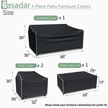 Gasadar Outdoor Furniture Cover Waterproof, 4 Piece Patio Furniture Covers for Patio Loveseat, Chair and Coffee Table, Heavy Duty 600D, Black