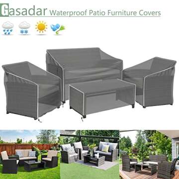 Gasadar Outdoor Furniture Cover Waterproof, 4 Piece Patio Furniture Covers for Patio Loveseat, Chair and Coffee Table, Heavy Duty 600D, Black
