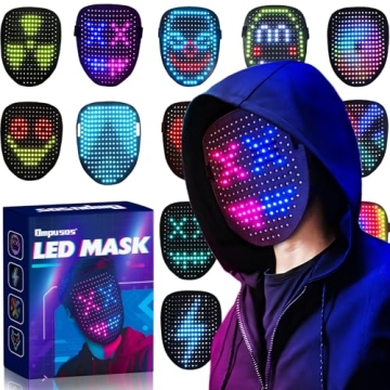 Ompusos Led Mask, Light Up Mask with Gesture Sensing, LED Lighted Face Transforming Halloween Mask, ...