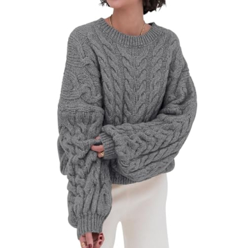 PRETTYGARDEN Womens Sweaters Spring 2025 Cable Knit Long Sleeve Crewneck Oversized Sweater Chunky Pu...