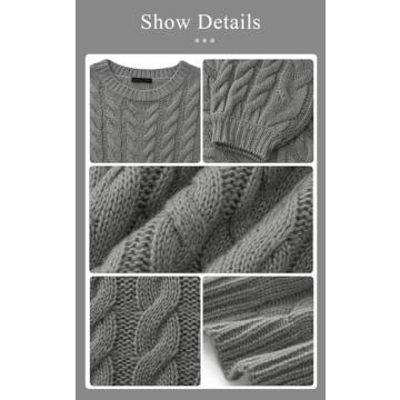 PRETTYGARDEN Womens Sweaters Spring 2025 Cable Knit Long Sleeve Crewneck Oversized Sweater Chunky Pullover Loose Outfits (Grey, Large)