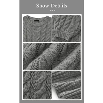 PRETTYGARDEN Womens Sweaters Spring 2025 Cable Knit Long Sleeve Crewneck Oversized Sweater Chunky Pullover Loose Outfits (Grey, Large)