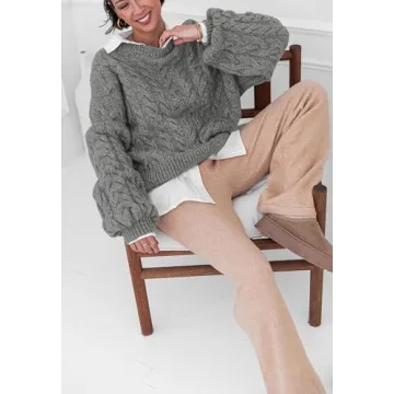 PRETTYGARDEN Womens Sweaters Spring 2025 Cable Knit Long Sleeve Crewneck Oversized Sweater Chunky Pullover Loose Outfits (Grey, Large)