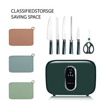 Charmline Smart Cutting Board and Knife Set with Holder, Double Cleaning and Drying Function, Space ...