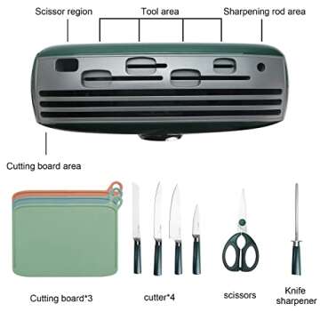 Charmline Smart Cutting Board and Knife Set with Holder, Double Cleaning and Drying Function, Space Saving Smart Home Gadgets, Keeping Kitchen Clean and Tidy, Green