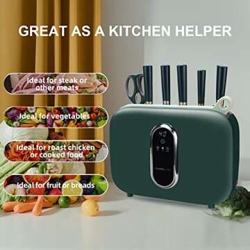 Charmline Smart Cutting Board and Knife Set with Holder, Double Cleaning and Drying Function, Space Saving Smart Home Gadgets, Keeping Kitchen Clean and Tidy, Green