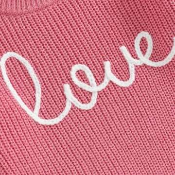 My First Valentines Day Baby Girl Outfit Baby Valentines Day Sweater Love Embroidery Knit Pullover Sweatshirt Top(C-Pink,12-18 Months)