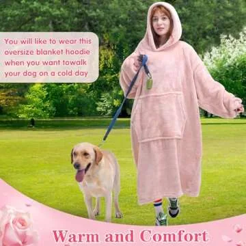 Waitu Wearable Blanket Sweatshirt for Women and Men, Super Warm and Cozy Giant Blanket Hoodie, Thick Flannel Blanket with Sleeves and Giant Pocket - Pink