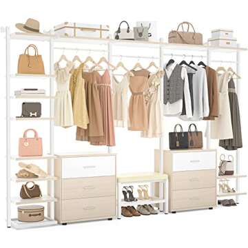 Aheaplus Clothing Rack Heavy Duty Closet Organizer for Hanging Clothes, Large Wall Mounted Garment R...