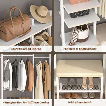 Aheaplus Clothing Rack Heavy Duty Closet Organizer for Hanging Clothes, Large Wall Mounted Garment Rack Clothes Rack with 6-Drawers for Wardrobe, Bedroom and as Walk-in Closet System, Natural+White