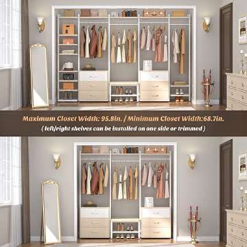 Aheaplus Clothing Rack Heavy Duty Closet Organizer for Hanging Clothes, Large Wall Mounted Garment Rack Clothes Rack with 6-Drawers for Wardrobe, Bedroom and as Walk-in Closet System, Natural+White