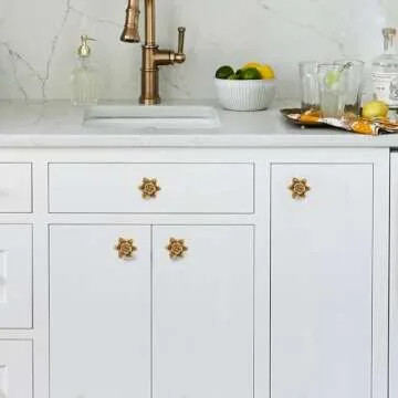 Perilla Home Set of 6 Vintage Metal Knobs - for Cabinet & Drawers - Antique Gold Decorative Flower K...