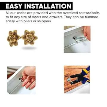 Perilla Home Set of 6 Vintage Metal Knobs - for Cabinet & Drawers - Antique Gold Decorative Flower Knobs for Home Kitchen Cabinet - Hardware Cupboard Glass Door Dresser Wardrobe and Drawer Pulls