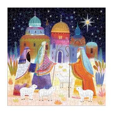 Galison Journey of Three Kings – 500 Piece Jigsaw Puzzle Featuring Artwork Capturing The Journey of The Magi in A Vibrant Jewel Toned Composition