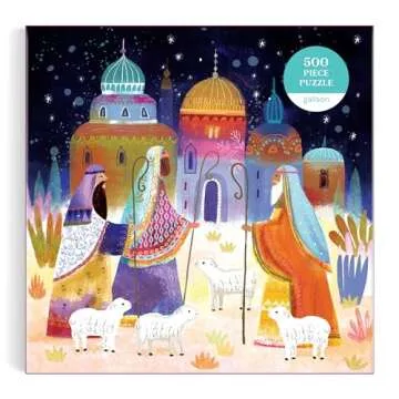 Galison Journey of Three Kings – 500 Piece Jigsaw Puzzle Featuring Artwork Capturing The Journey of The Magi in A Vibrant Jewel Toned Composition