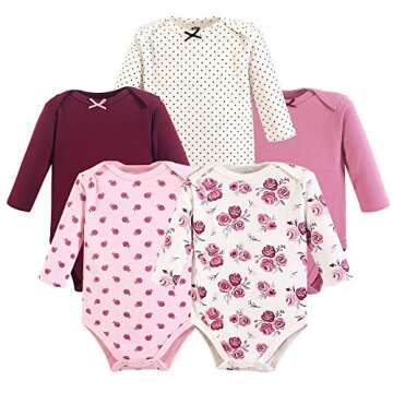 Hudson Baby Unisex Cotton Long-sleeve Bodysuits in Rose for 0-3 Months
