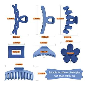 Large Trendy Hair Claw Clips for Thick and Thin Hair - 8PCS 4 Inch Nonslip Strong Hold Blue Flower C...