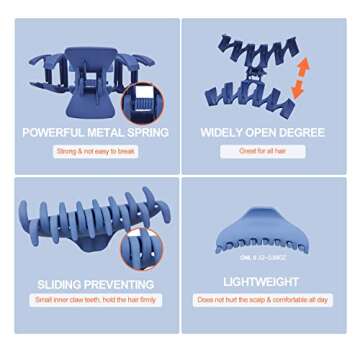 Large Trendy Hair Claw Clips for Thick and Thin Hair - 8PCS 4 Inch Nonslip Strong Hold Blue Flower Clips