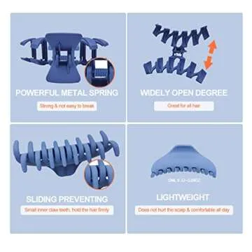 Large Trendy Hair Claw Clips for Thick and Thin Hair - 8PCS 4 Inch Nonslip Strong Hold Blue Flower Clips