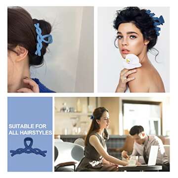 Large Trendy Hair Claw Clips for Thick and Thin Hair - 8PCS 4 Inch Nonslip Strong Hold Blue Flower Clips