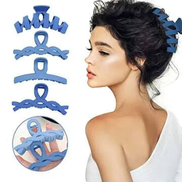 Large Trendy Hair Claw Clips for Thick and Thin Hair - 8PCS 4 Inch Nonslip Strong Hold Blue Flower Clips