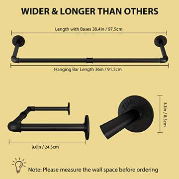 UlSpeed Wall Mounted Clothes Rack, 38.4in Industrial Pipe Wall Mount Clothing Rack, Space Saver Hang...