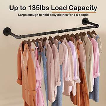 UlSpeed Wall Mounted Clothes Rack, 38.4in Industrial Pipe Wall Mount Clothing Rack, Space Saver Hanging Pipe Clothes Rack, Heavy Duty Garment Racks for Laundry Room, Closet Storage, 1 Pack