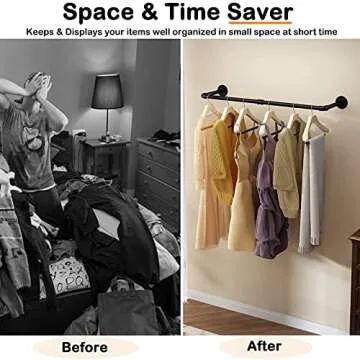 UlSpeed Wall Mounted Clothes Rack, 38.4in Industrial Pipe Wall Mount Clothing Rack, Space Saver Hanging Pipe Clothes Rack, Heavy Duty Garment Racks for Laundry Room, Closet Storage, 1 Pack