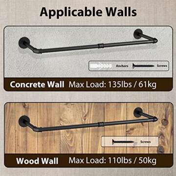 UlSpeed Wall Mounted Clothes Rack, 38.4in Industrial Pipe Wall Mount Clothing Rack, Space Saver Hanging Pipe Clothes Rack, Heavy Duty Garment Racks for Laundry Room, Closet Storage, 1 Pack