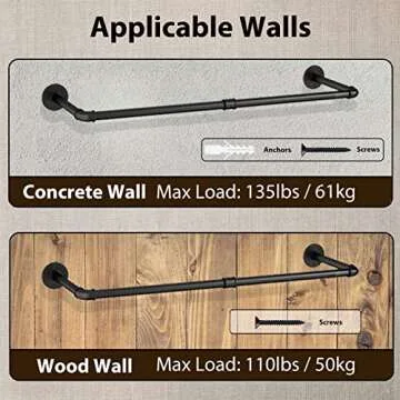 UlSpeed Wall Mounted Clothes Rack, 38.4in Industrial Pipe Wall Mount Clothing Rack, Space Saver Hanging Pipe Clothes Rack, Heavy Duty Garment Racks for Laundry Room, Closet Storage, 1 Pack