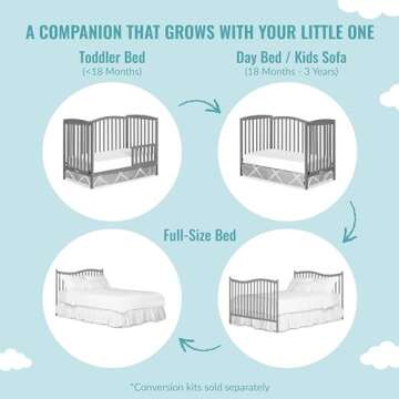 Dream On Me Chelsea 5-in-1 Convertible Crib in Steel Grey