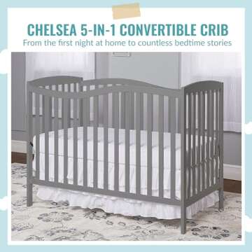Dream On Me Chelsea 5-in-1 Convertible Crib in Steel Grey