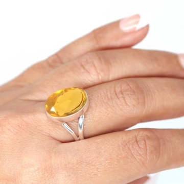 JEWELOPORIUM 925 Sterling Silver Ring with Citrine Quartz - Handmade Jewelry Size 11