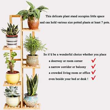 Bamboo 5 Tier 6 Potted Plant Stand Rack Multiple Flower Pot Holder Shelf Indoor Outdoor Planter Disp...