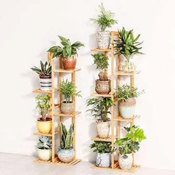 Bamboo 5 Tier 6 Potted Plant Stand Rack Multiple Flower Pot Holder Shelf Indoor Outdoor Planter Display Shelving Unit for Patio Garden Corner Balcony Living Room