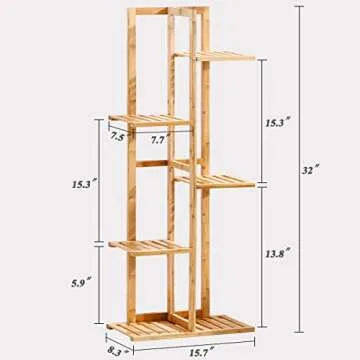 Bamboo 5 Tier 6 Potted Plant Stand Rack Multiple Flower Pot Holder Shelf Indoor Outdoor Planter Display Shelving Unit for Patio Garden Corner Balcony Living Room