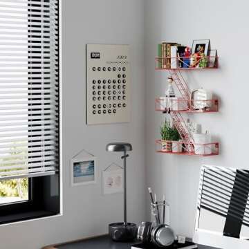 MVPSONAG Fire Escape Shelf - 3 Tier Red Fire Escape Wall Shelf with Basket Wall Organizer, New York Metal Decorative Shelves, DIY Floating Action Figurine Display Shelf for Bedroom