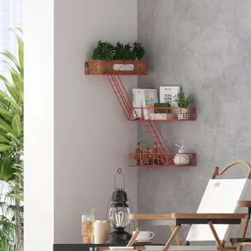 MVPSONAG Fire Escape Shelf - 3 Tier Red Fire Escape Wall Shelf with Basket Wall Organizer, New York Metal Decorative Shelves, DIY Floating Action Figurine Display Shelf for Bedroom