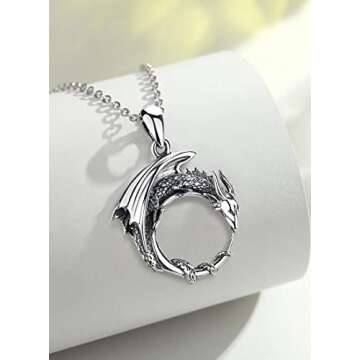 CELESTIA Dragon Necklace for Women Sterling Silver Dragon Jewelry Dragon Pendant Ouroboros Dragon Gifts for Mother Daughter Sister Wife