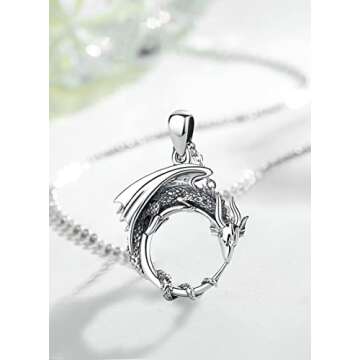 CELESTIA Dragon Necklace for Women Sterling Silver Dragon Jewelry Dragon Pendant Ouroboros Dragon Gifts for Mother Daughter Sister Wife