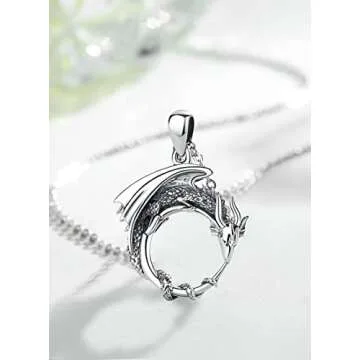 CELESTIA Dragon Necklace for Women Sterling Silver Dragon Jewelry Dragon Pendant Ouroboros Dragon Gifts for Mother Daughter Sister Wife