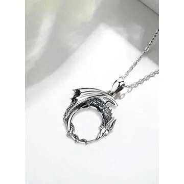 CELESTIA Dragon Necklace for Women Sterling Silver Dragon Jewelry Dragon Pendant Ouroboros Dragon Gifts for Mother Daughter Sister Wife