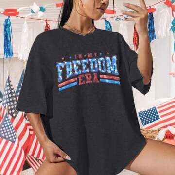 USA Shirt American Flag Shirt for Women Oversized 4th of July USA Flag Graphic T-Shirt Patriotic Short Sleeve Gift Top