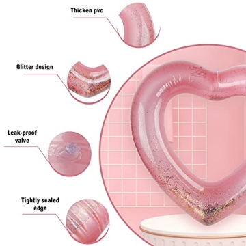 Jellydog Heart Pool Float - Glitter Inflatable Ring for Summer Fun