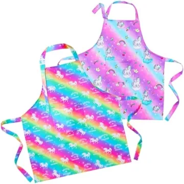 Sylfairy Aprons for Kids Girls Rainbow Unicorn Apron with Pockets for Children Kitchen Chef Aprons f...