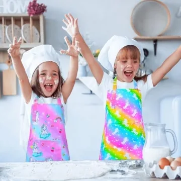 Kids Rainbow Unicorn Apron with Pockets for Cooking