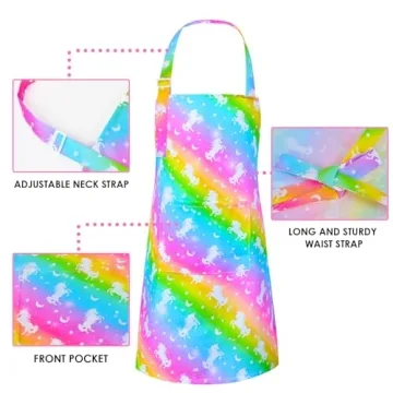 Kids Rainbow Unicorn Apron with Pockets for Cooking