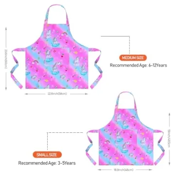 Kids Rainbow Unicorn Apron with Pockets for Cooking